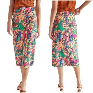Farm Rio Anthropologie Getaway Midi Skirt Banana Floral Faux Wrap Sz M EUC